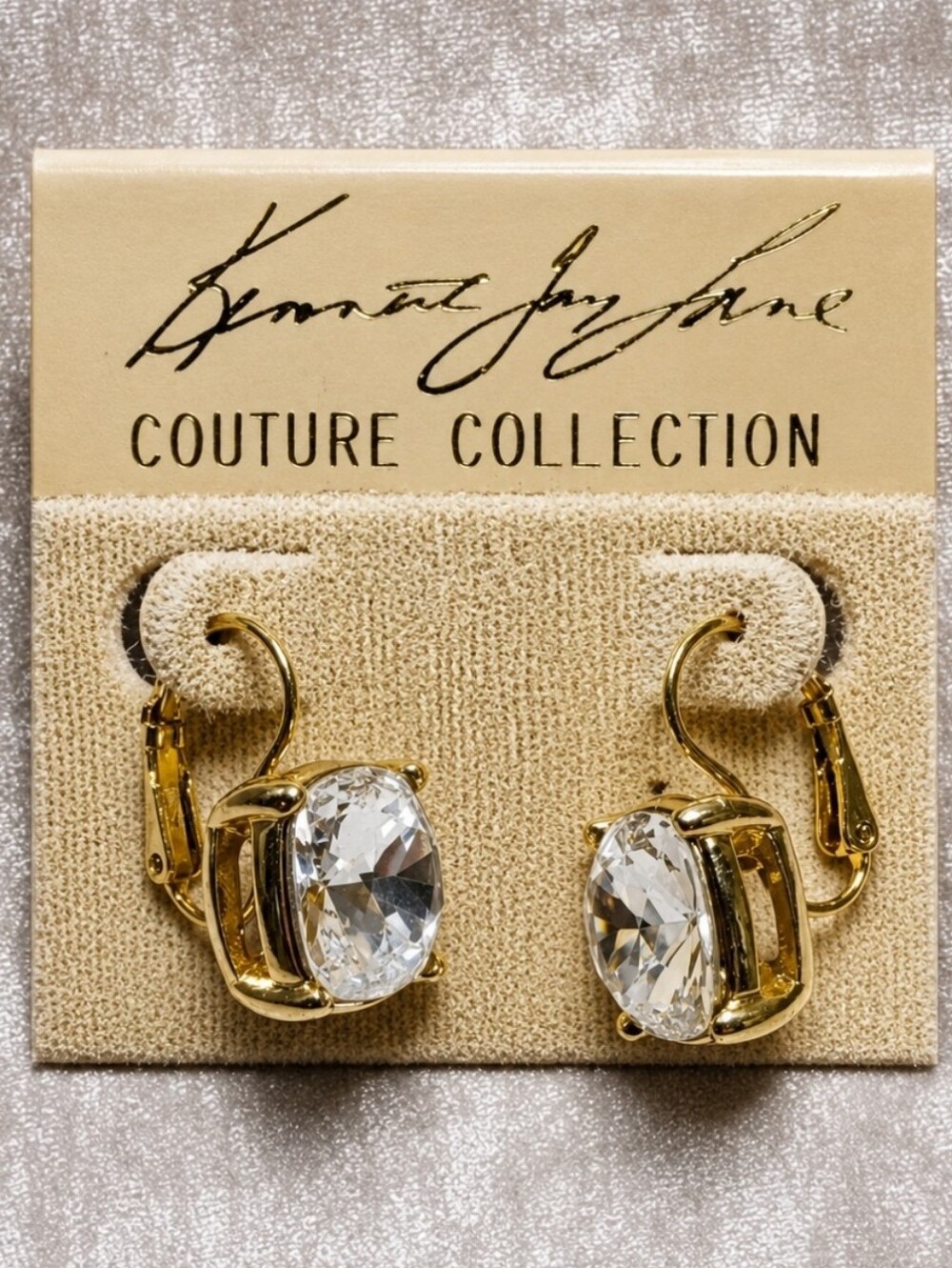 KJL Kenneth Jay Lane Couture Collection Gold Tone Clear Rhinestone Earrings NEW